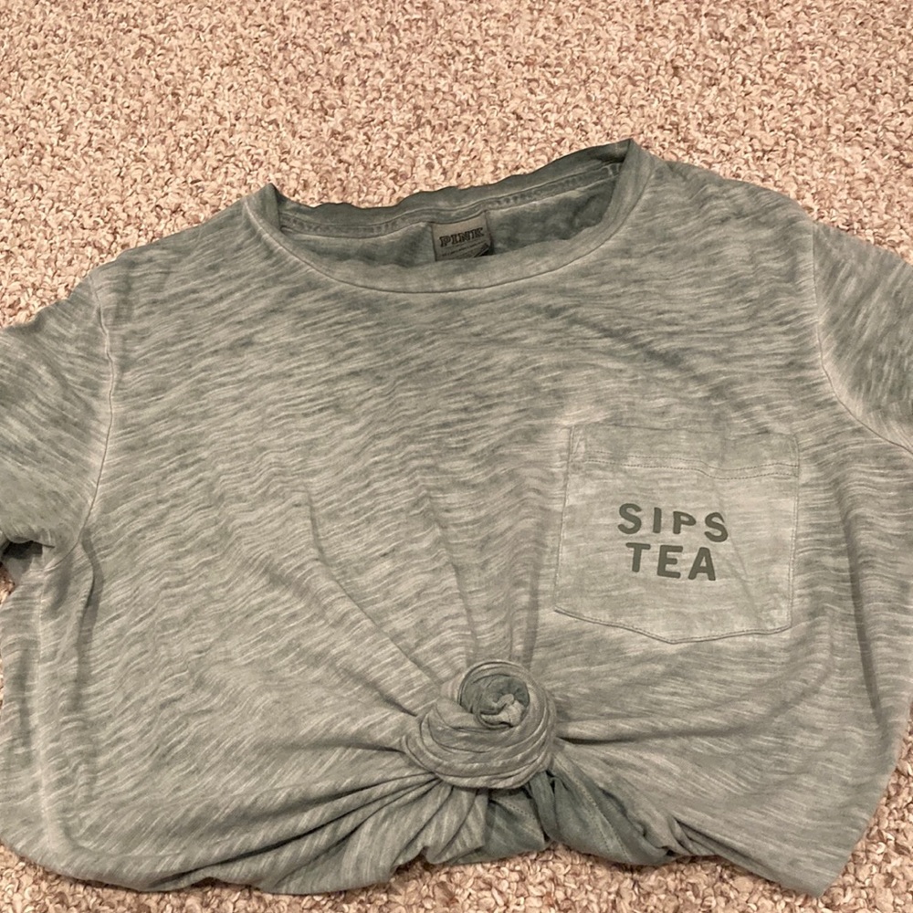 Green “sips tea” tie shirt from Pink